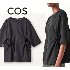 COS rare Scandi-style S/S black blouse/top with drawstrings Size 6 (runs large)